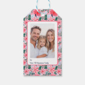 Modern Pink Tropical Christmas Flowers Photo ギフトタグ (正面)