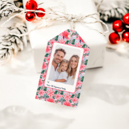 Modern Pink Tropical Christmas Flowers Photo ギフトタグ
