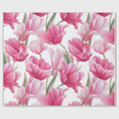 Modern Pink Tulip White Floral Pattern ラッピングペーパー (フラット)