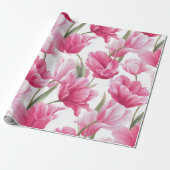 Modern Pink Tulip White Floral Pattern ラッピングペーパー (アンロールド)