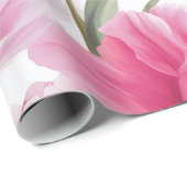 Modern Pink Tulip White Floral Pattern ラッピングペーパー (ロールコーナー)