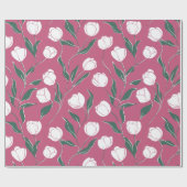 Modern Pink Tulip White Floral Pattern ラッピングペーパー (フラット)