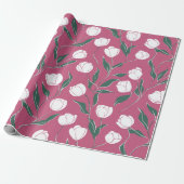 Modern Pink Tulip White Floral Pattern ラッピングペーパー (アンロールド)