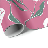 Modern Pink Tulip White Floral Pattern ラッピングペーパー (ロールコーナー)