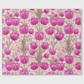 Modern Pink Tulip White Floral Pattern ラッピングペーパー (フラット)