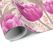 Modern Pink Tulip White Floral Pattern ラッピングペーパー (ロールコーナー)