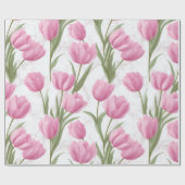 Modern Pink Tulip White Floral Pattern ラッピングペーパー (フラット)
