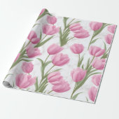 Modern Pink Tulip White Floral Pattern ラッピングペーパー (アンロールド)