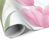 Modern Pink Tulip White Floral Pattern ラッピングペーパー (ロールコーナー)