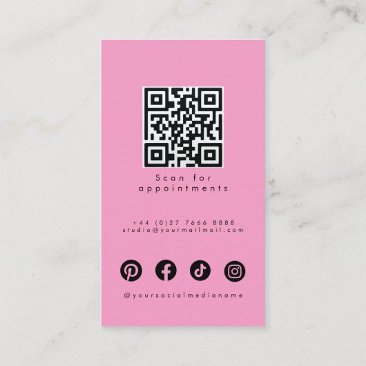 Modern Pink Turquoise Hair Styling Flat Design QR 名刺 (裏面)
