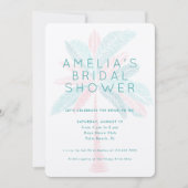 Modern Pink Turquoise Palm Tree Bridal Shower 招待状 (正面)