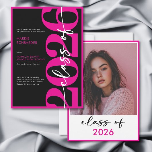 Modern Pink Typography Graduation Announcement 招待状