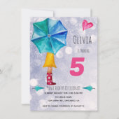 Modern Pink Umbrella Girl Watercolor Illustration 案内状 (正面)