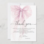 Modern Pink Watercolor Bow Bridal Shower サンキューカード (正面)