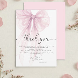 Modern Pink Watercolor Bow Bridal Shower サンキューカード