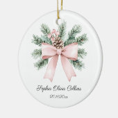 Modern Pink Watercolor Bow Script Baby Girl Name セラミックオーナメント (左)