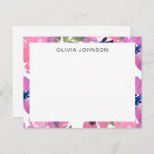 Modern Pink Watercolor Floral Flat Note Card ノートカード (正面/裏面)
