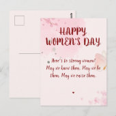 Modern Pink Watercolor Floral Women's Day ポストカード (正面/裏面)