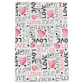 Modern Pink Watercolor Hearts & Love Typography ミディアムペーパーバッグ (正面)
