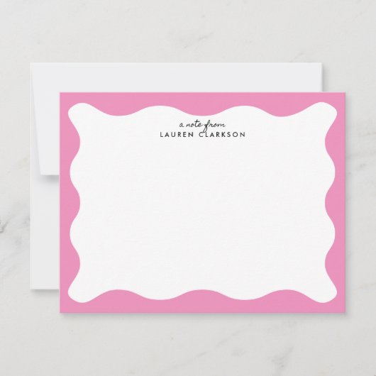 Modern Pink Wavy Frame Stationery Note Card 招待状 (正面)