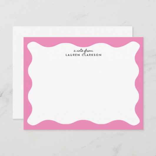 Modern Pink Wavy Frame Stationery Note Card 招待状 (正面/裏面)