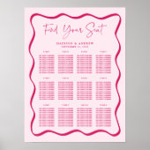Modern Pink Wavy Frame Wedding Seating Chart ポスター (正面)
