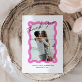 Modern Pink wavy transparent frame, photo wedding  サンキューカード