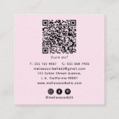 Modern Pink & White Abstract Watercolor QR Code スクエア名刺 (裏面)