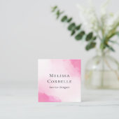 Modern Pink & White Abstract Watercolor QR Code スクエア名刺 (スタンド正面)