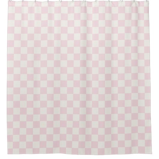 Modern Pink White Checkered Pattern シャワーカーテン (正面)