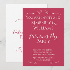 Modern Pink White Palentine's Day Party Invitation 招待状