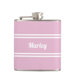 Modern Pink & White Personalized Name Golf Gift フラスク