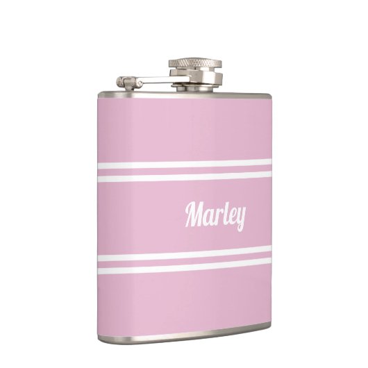 Modern Pink & White Personalized Name Golf Gift フラスク (右)
