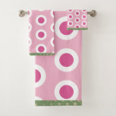 Modern Pink White Sage Green Circle Ring Pattern バスタオルセット (インサイチュ)