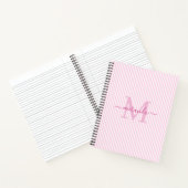 Modern Pink & White Stripes Monogram Name ノートブック (内部)