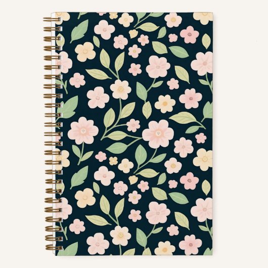 Modern Pink Wildflowers Pattern ノートブック (正面)