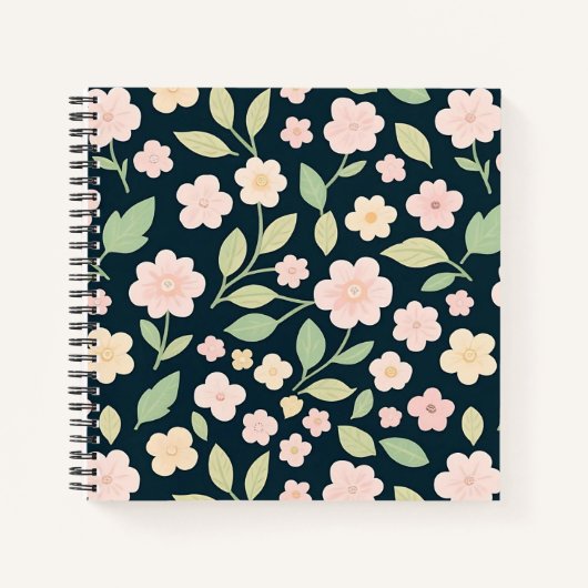 Modern Pink Wildflowers Pattern ノートブック (正面)