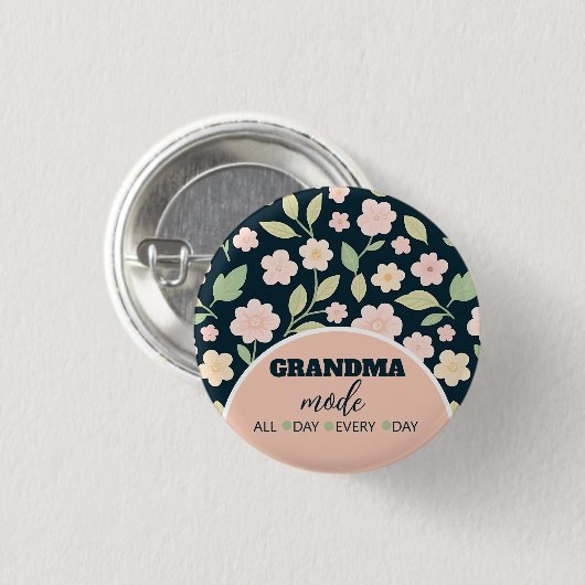 Modern Pink Wildflowers Pattern 缶バッジ (正面&裏面)