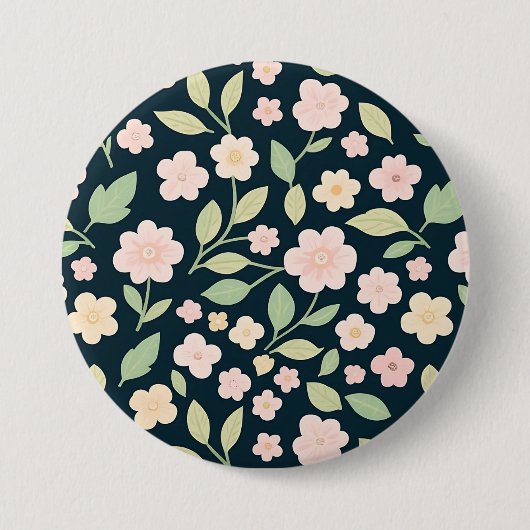 Modern Pink Wildflowers Pattern 缶バッジ (正面)