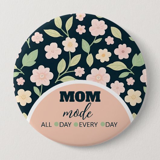 Modern Pink Wildflowers Pattern 缶バッジ (正面)