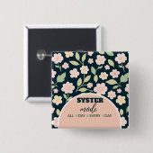 Modern Pink Wildflowers Pattern 缶バッジ (正面&裏面)