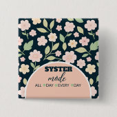 Modern Pink Wildflowers Pattern 缶バッジ (正面)