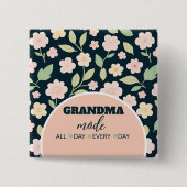 Modern Pink Wildflowers Pattern 缶バッジ (正面)