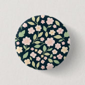 Modern Pink Wildflowers Pattern 缶バッジ (正面)