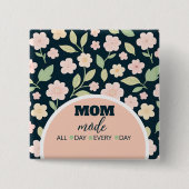 Modern Pink Wildflowers Pattern 缶バッジ (正面)