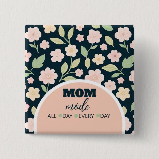 Modern Pink Wildflowers Pattern 缶バッジ (正面)