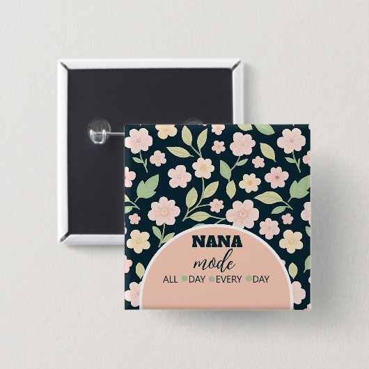 Modern Pink Wildflowers Pattern 缶バッジ (正面&裏面)