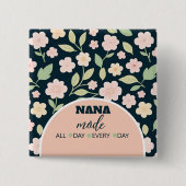 Modern Pink Wildflowers Pattern 缶バッジ (正面)