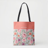 Modern Pink Wildflowers with Name トートバッグ (正面)