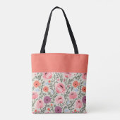 Modern Pink Wildflowers with Name トートバッグ (裏面)